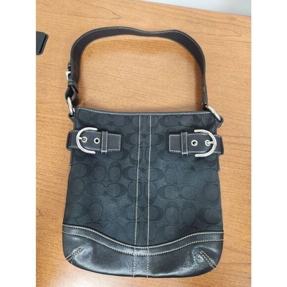 Coach Classic Signature Monogram Purse Handbag FO5M-3577 Black Jacquard canvas a - Picture 1 of 14